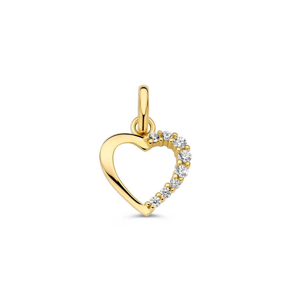Ciondolo a forma di cuore in oro giallo con zircone.