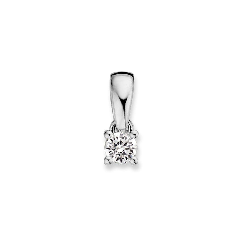 Ciondolo in oro bianco 14 carati con diamante brillante da 0,10 ct.