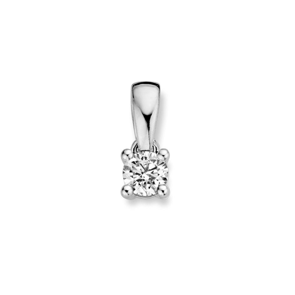 Ciondolo in oro bianco 14 carati con diamante brillante da 0,16 ct.