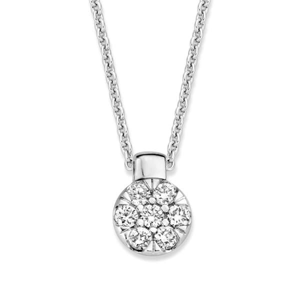 Ciondolo in oro bianco con diamante taglio brillante da 0,24 crt, montato su catena.