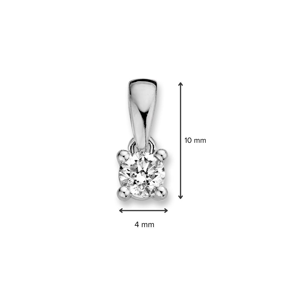 Ciondolo Solitario in Oro Bianco con Brillante da 0.25 ct in Castone a Quattro Griffe – 14 Carati, 0,5 grammi, Qualità H/SI-1