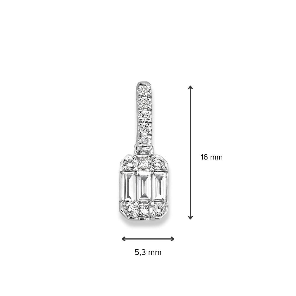 Elegante ciondolo in oro bianco con diamanti taglio baguette e brillante – 0.32 ct, 14 carati, 0,8 grammi
