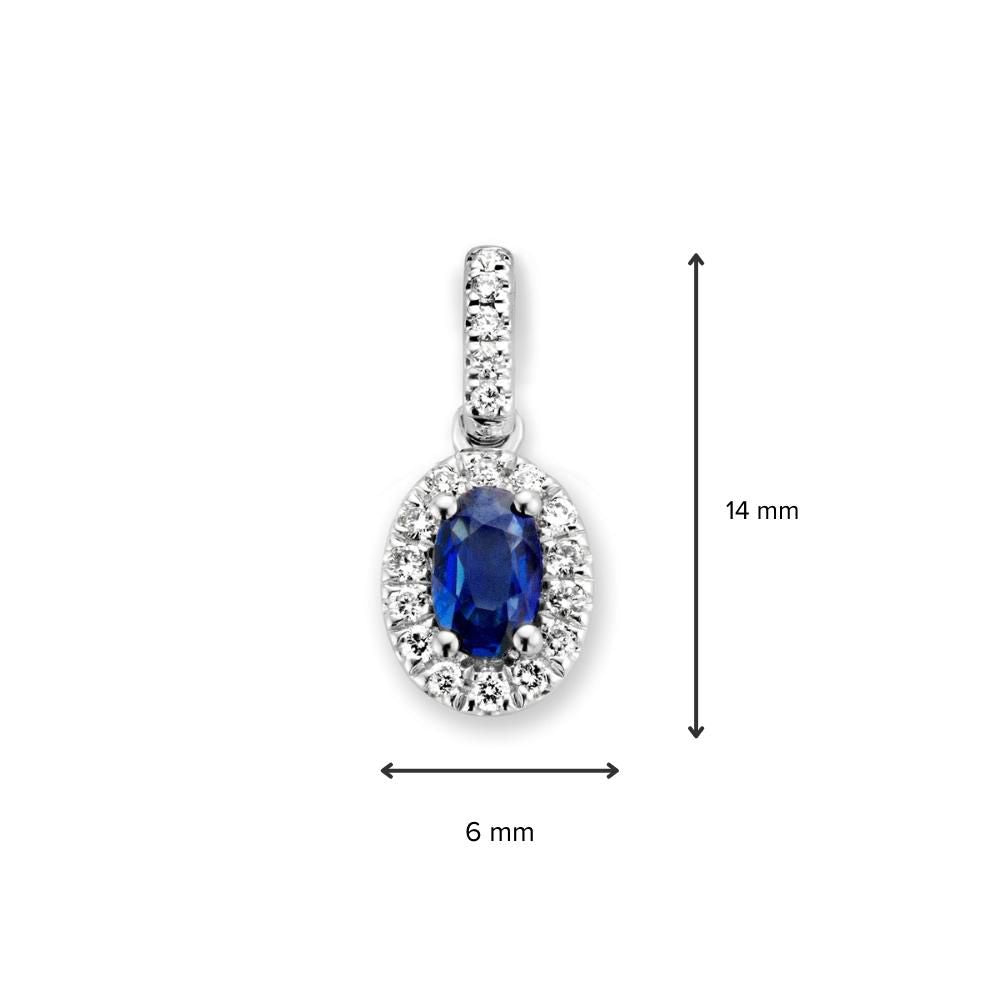 Ciondolo Classico Entourage in Oro Bianco con Zaffiro Blu e Diamante 0,10 crt - 14 carati, 0,7 grammi