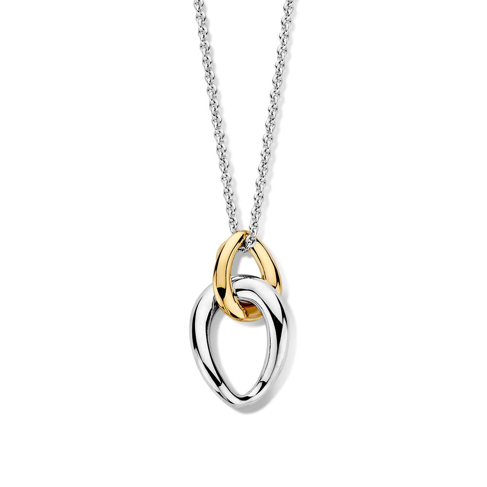 Collana in argento con pendente a forma di catena, dettagli in oro 14kt, lunghezza 31 mm.