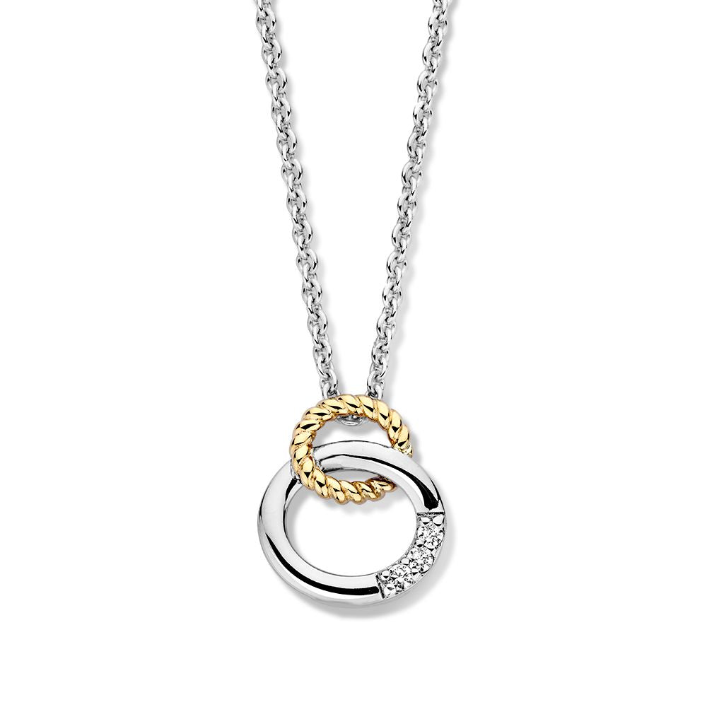 ilveren ketting met gouden hanger en drie zirkonia's – 16 mm, 0.7 gram