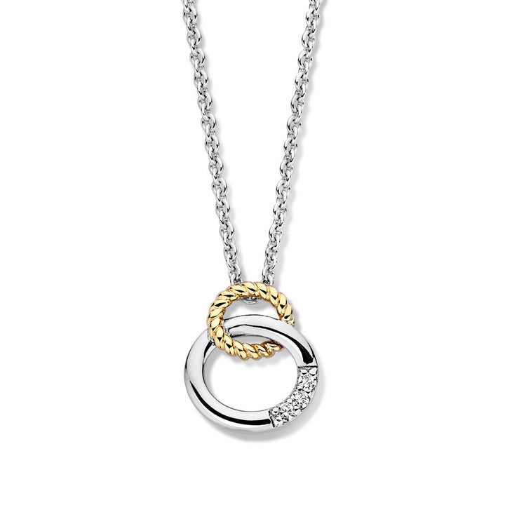 ilveren ketting met gouden hanger en drie zirkonia's – 16 mm, 0.7 gram