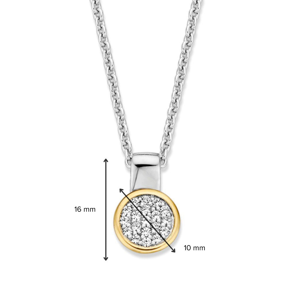Zilveren en gouden hanger met witte zirkonia – 16 mm, 0.5 gram