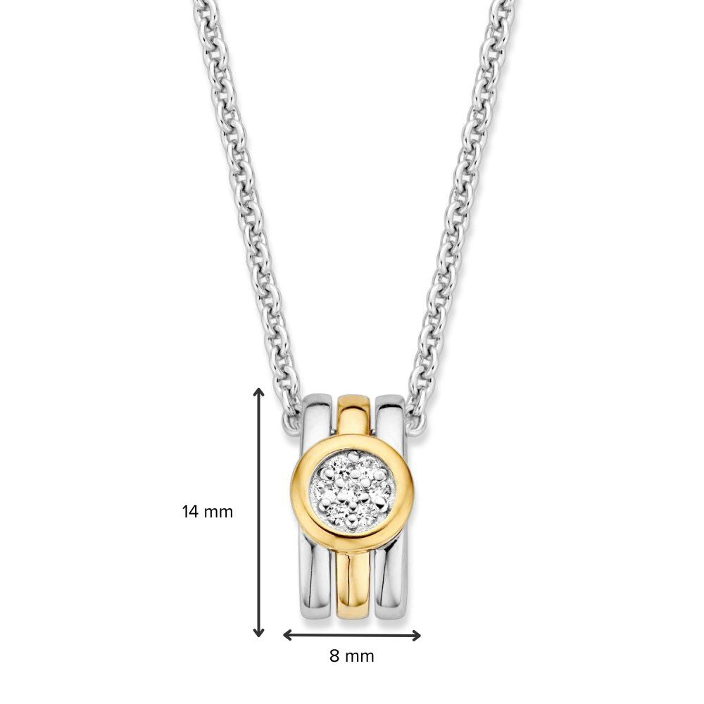 Ciondolo in argento con dettagli in oro e zirconi bianchi – 14 mm, 0,8 grammi