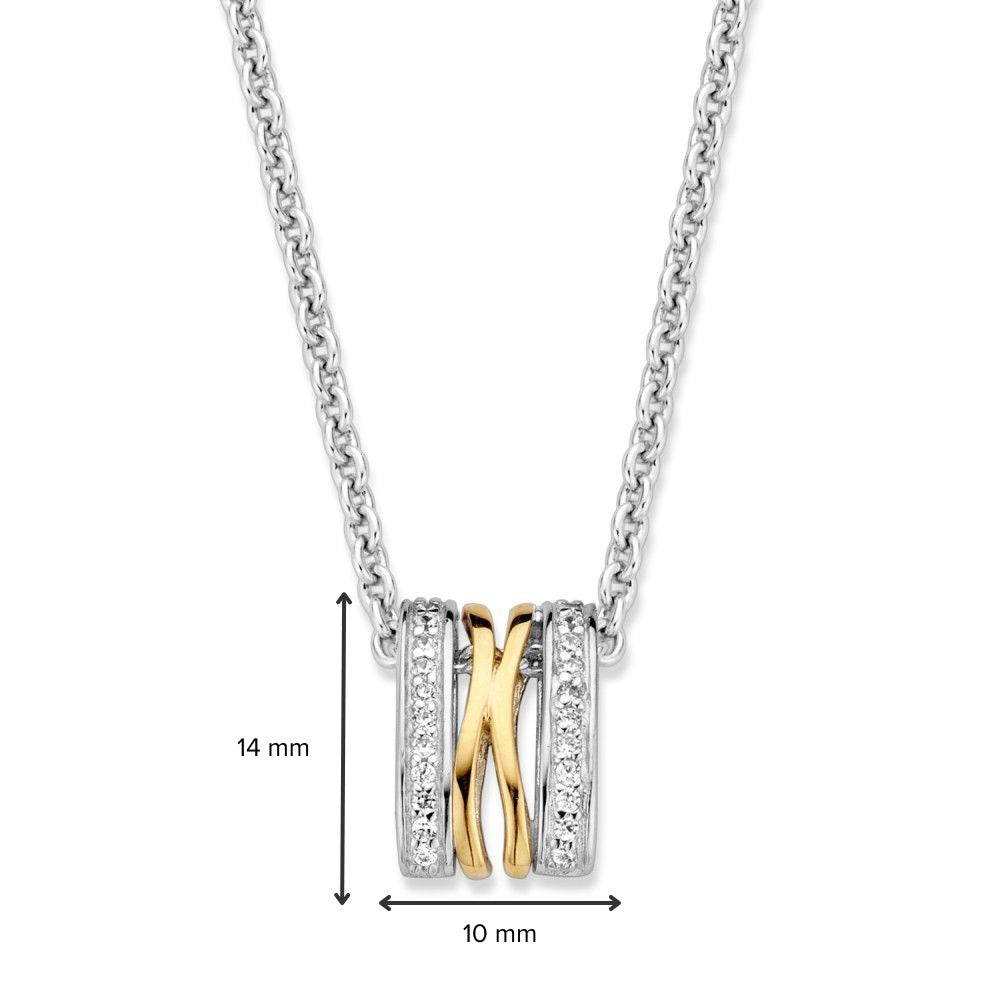 Ciondolo in argento e oro con zircone bianco – 14 mm, 0.7 grammi