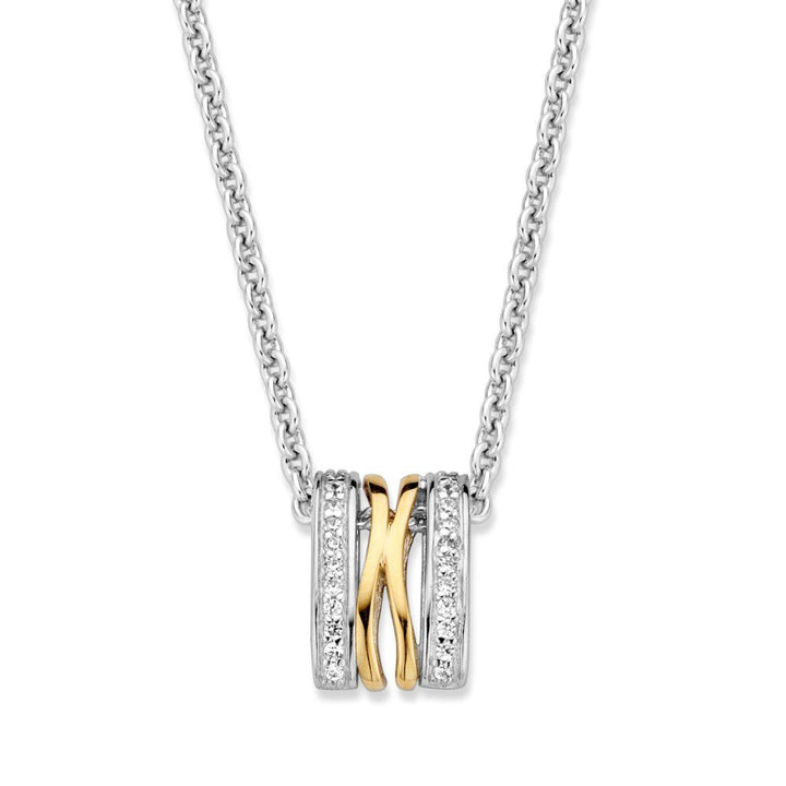 Zilveren en gouden hanger met witte zirkonia – 14 mm, 0.7 gram