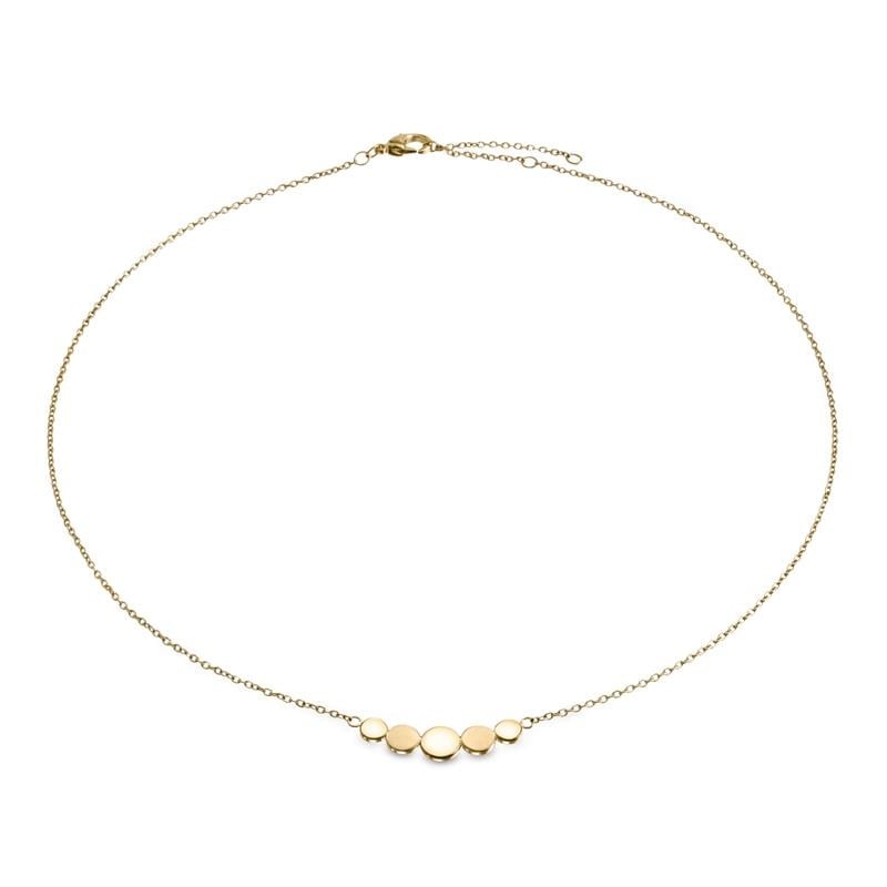 Collana in titanio con cinque dischi dorati, design semplice e raffinato.