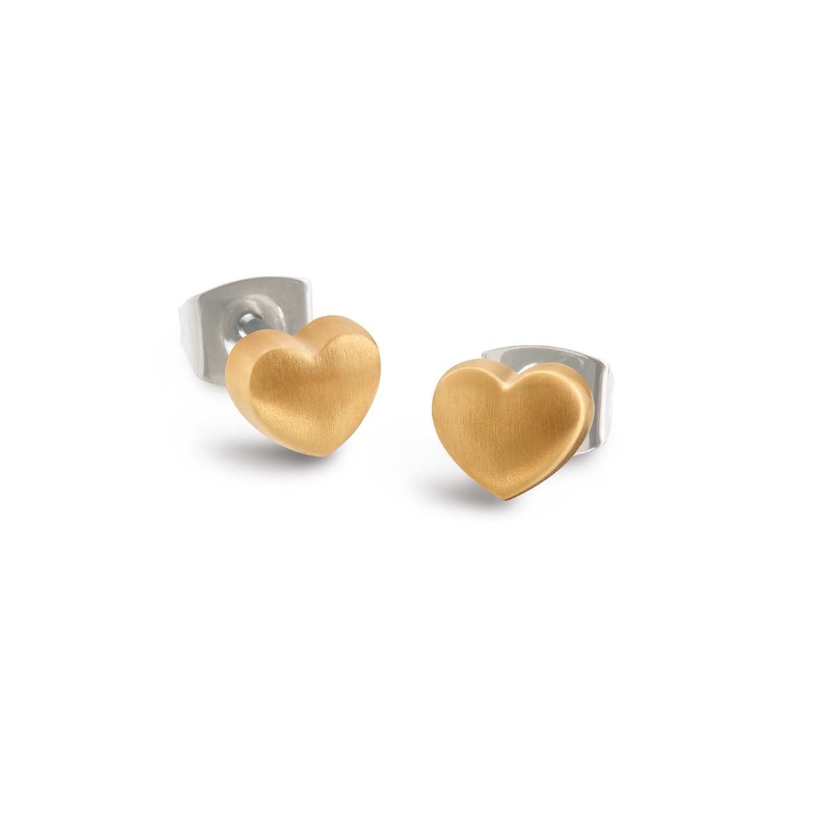 Orecchini a forma di cuore in titanio con finitura dorata opaca.