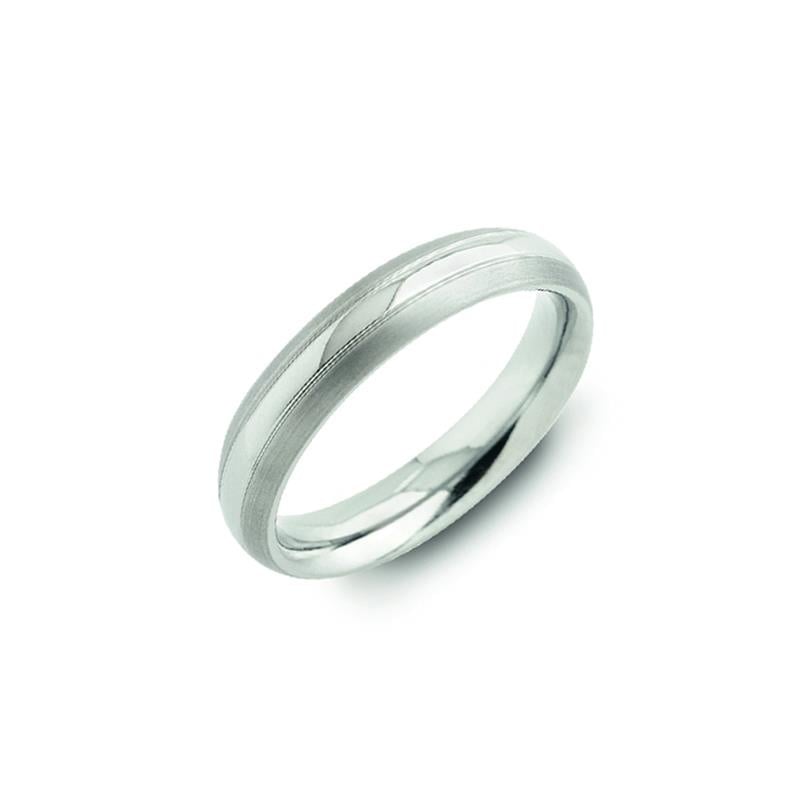 anello in titanio lucido con finitura satinata e dettagli incisi