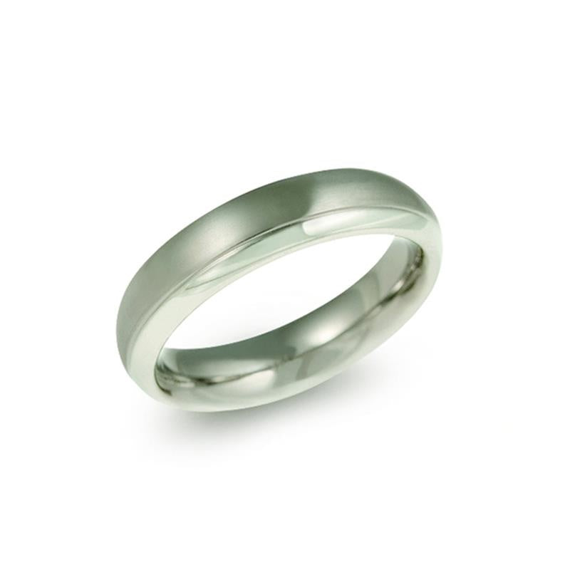 Anello in titanio lucido con design semplice e forma bombata.
