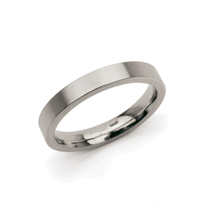 Anello in titanio con finitura opaca e forma liscia.