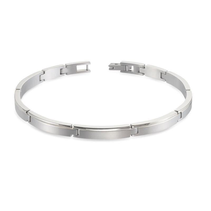 Bracciale in titanio argentato con elementi rettangolari e finitura opaca.