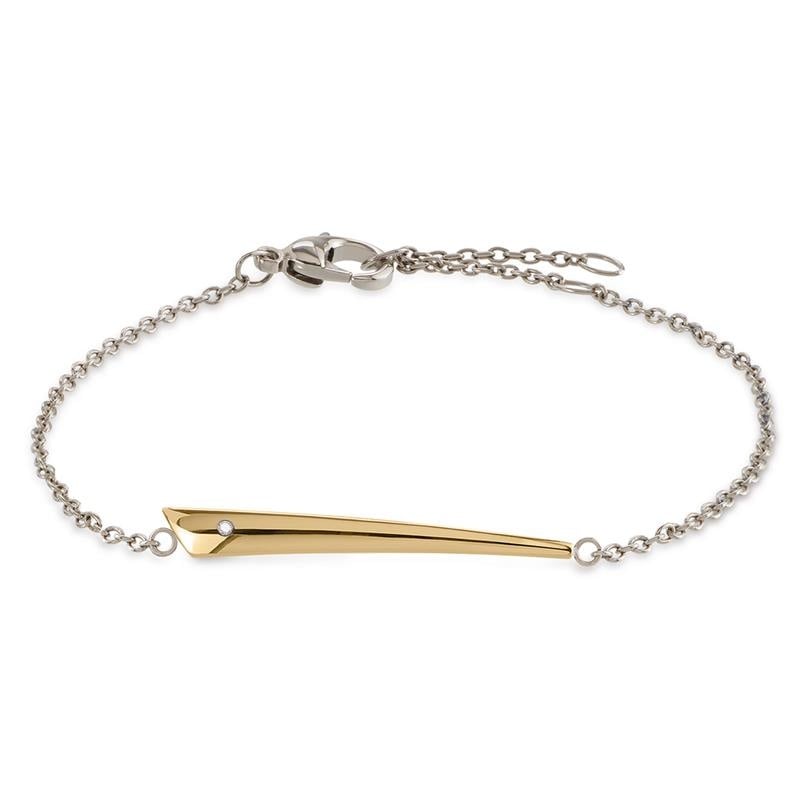 Bracciale in titanio bicolore con pendente a forma di punta, finitura lucida.