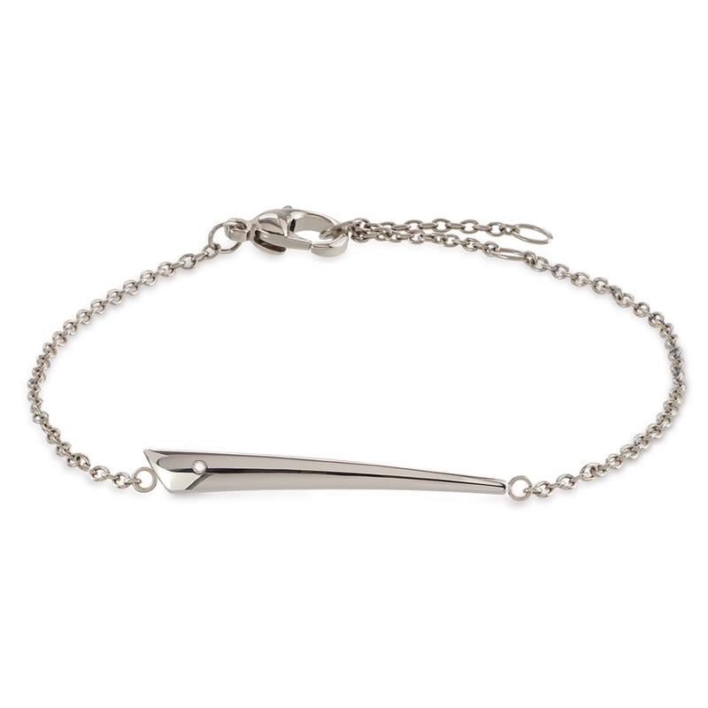 Bracciale in titanio con pendente a forma di cono, finitura lucida e chiusura a moschettone.