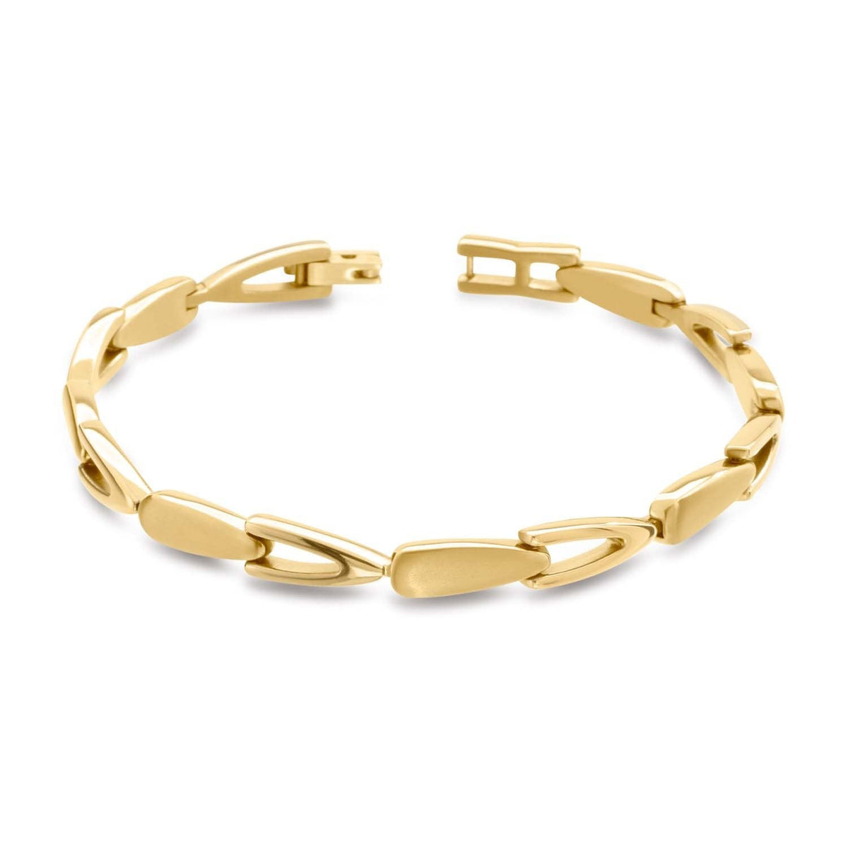 Bracciale in titanio placcato oro con maglie ovali e chiusura a scatto.