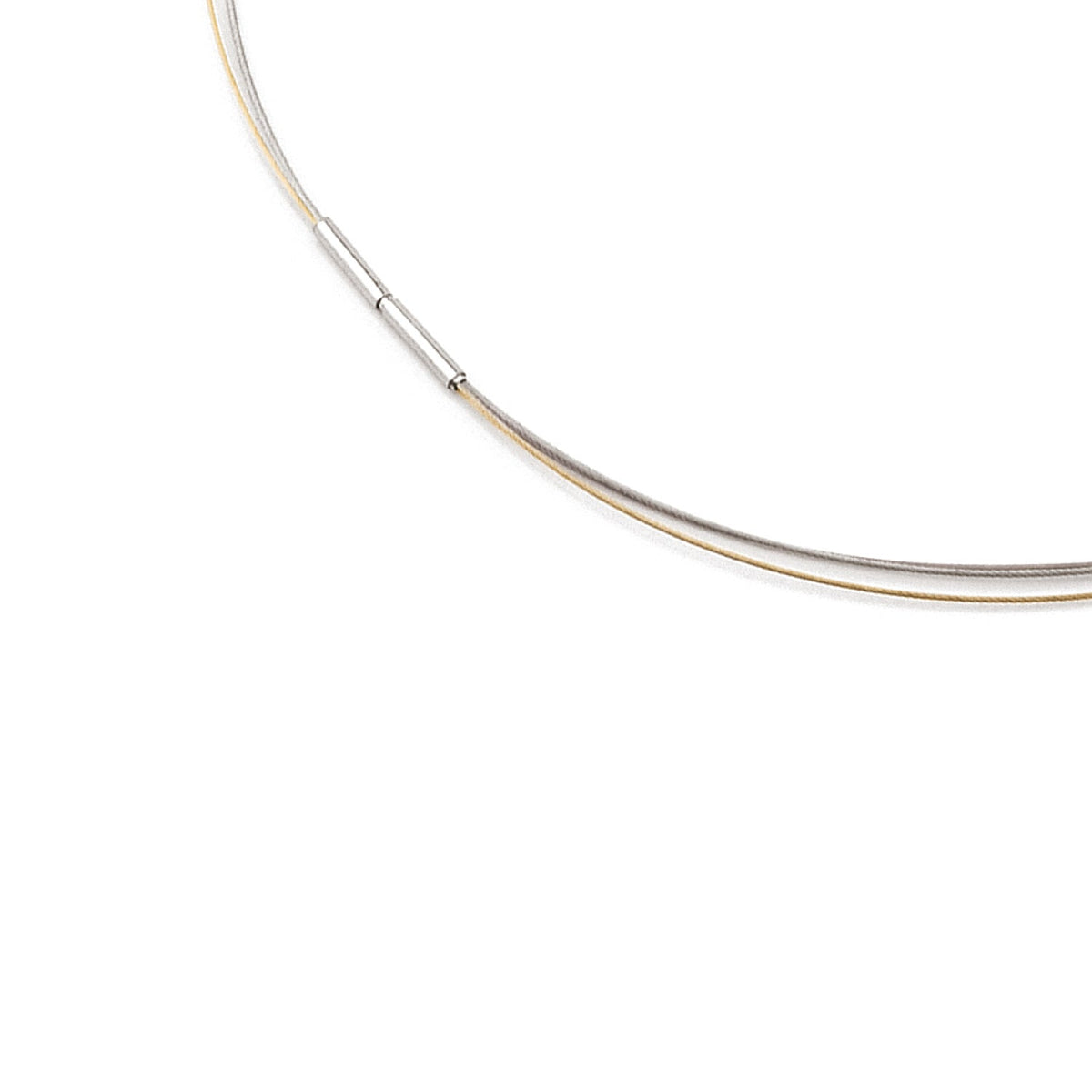 Collana in titanio bicolore con finitura in acciaio, design sottile e curvo.