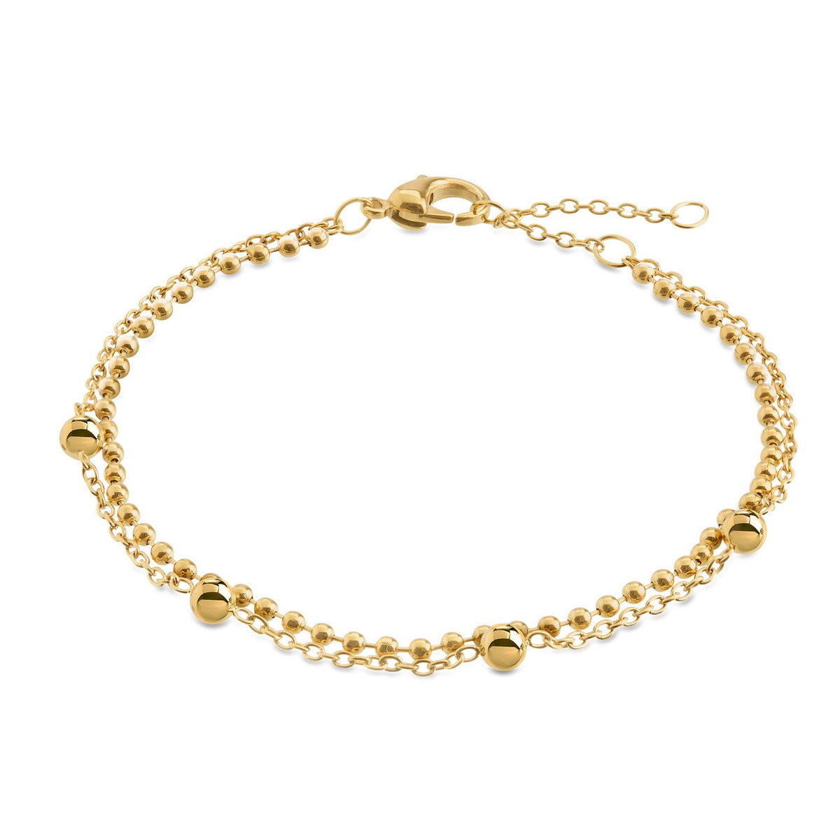 Bracciale in titanio con dettagli dorati e sfere, design delicato e raffinato.