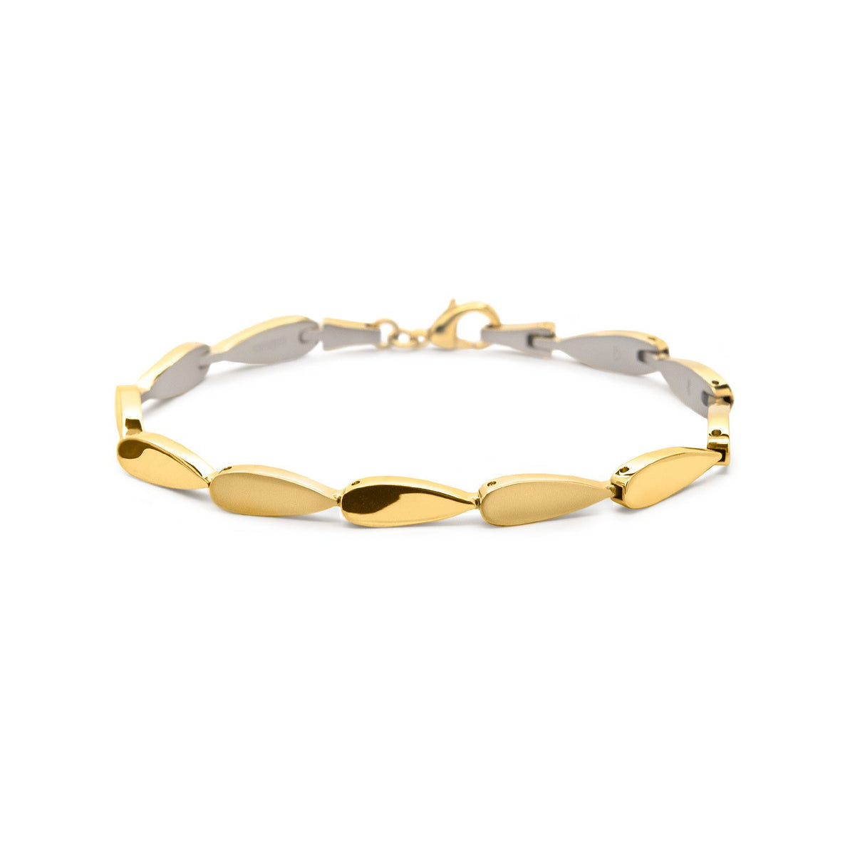 Bracciale in titanio con elementi ovali dorati e finitura lucida.