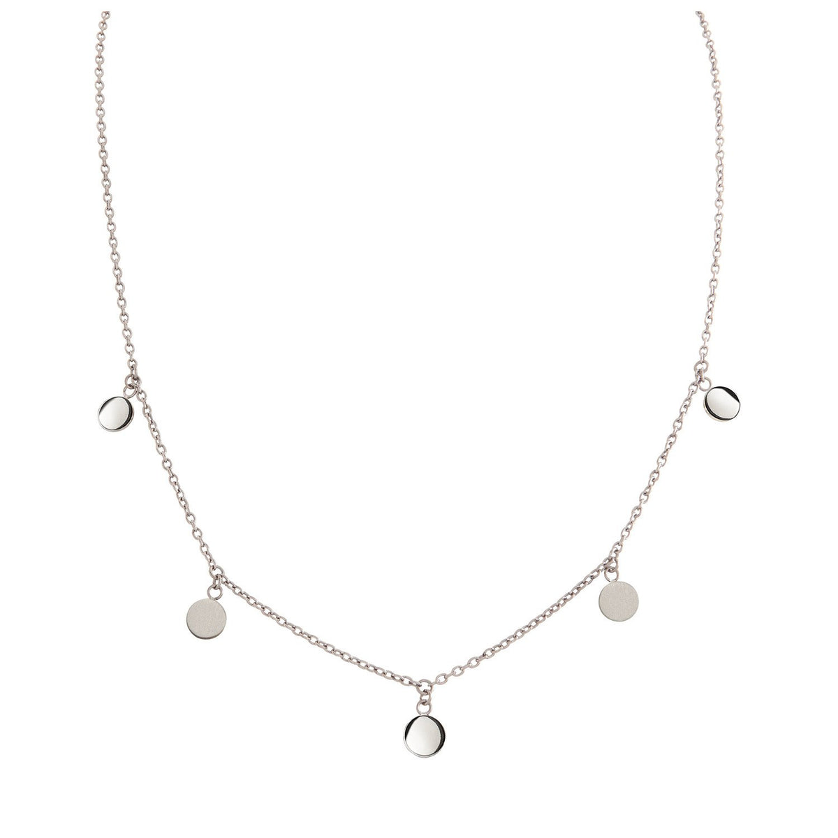 Collana in titanio con pendenti circolari argentati.