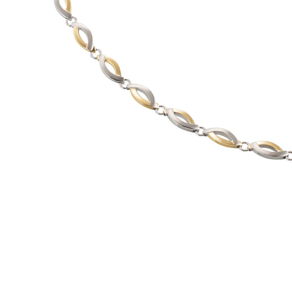 Collana bicolore in titanio con maglie ovali argentate e dorate.