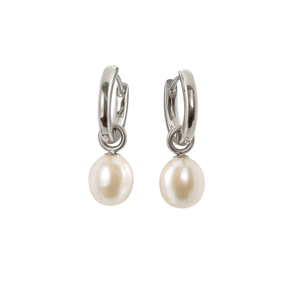 Orecchini in titanio con perla bianca, design semplice e moderno.