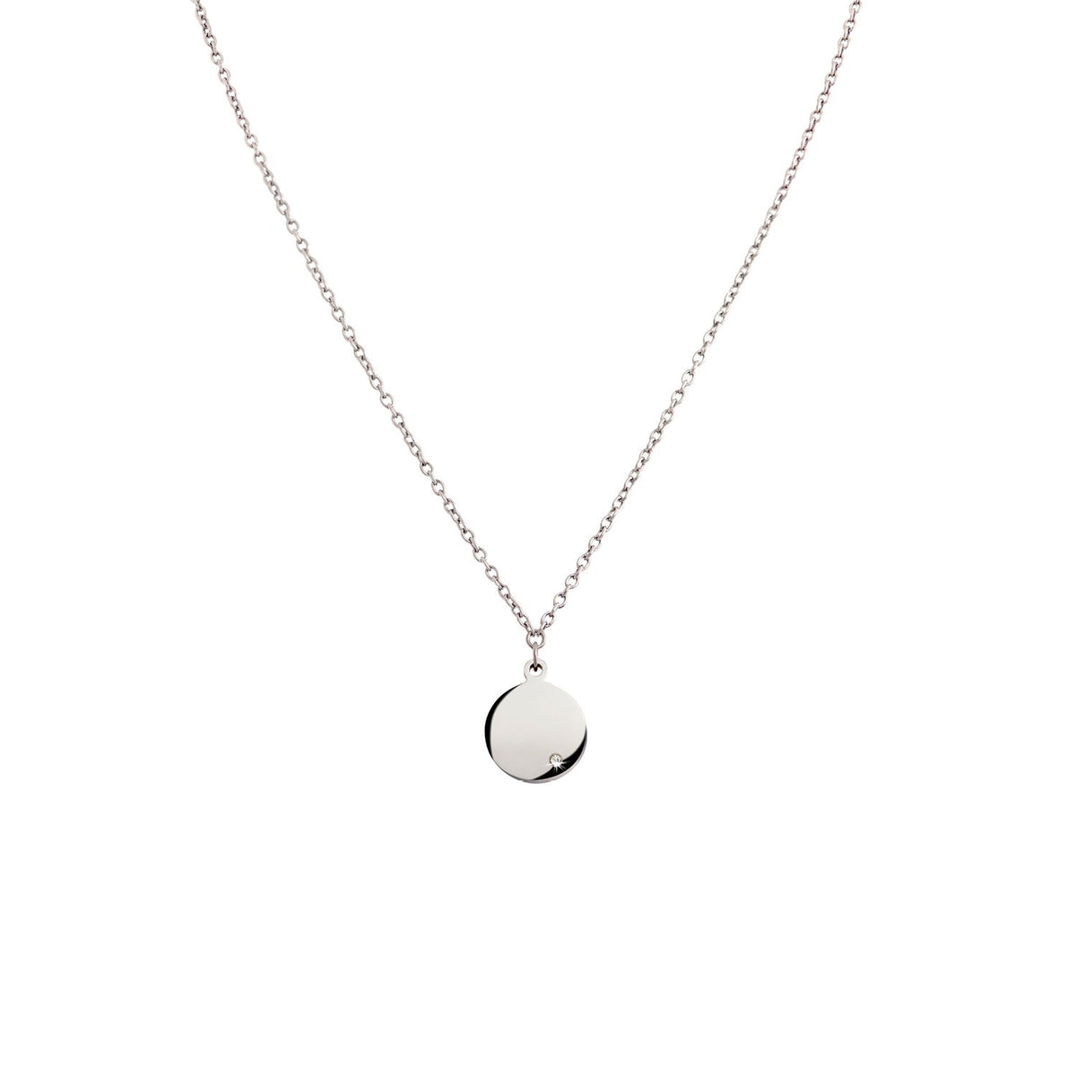 Collana in titanio con ciondolo rotondo lucido.