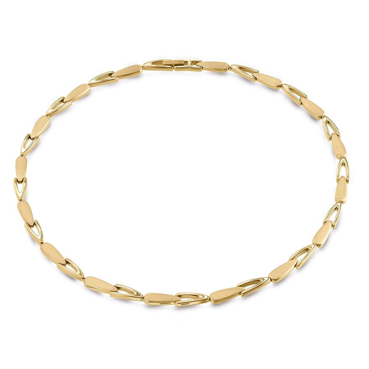 Collana in titanio dorato con maglie ovali e allungate.