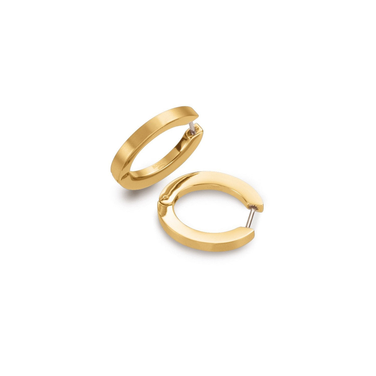 Orecchini in titanio placcati oro, forma circolare con chiusura a scatto.