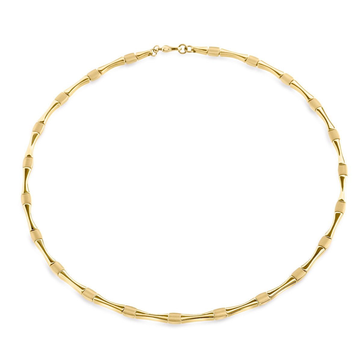Collana in titanio dorato con elementi ovali e finitura lucida.