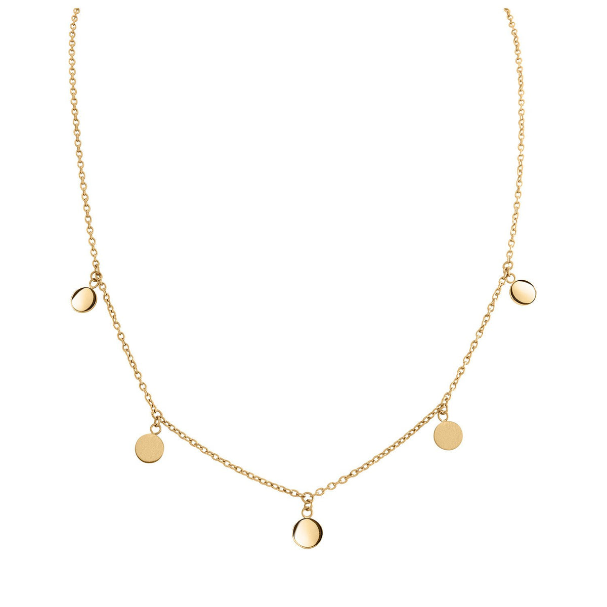 Collana in titanio dorato con pendenti rotondi e lucidi.