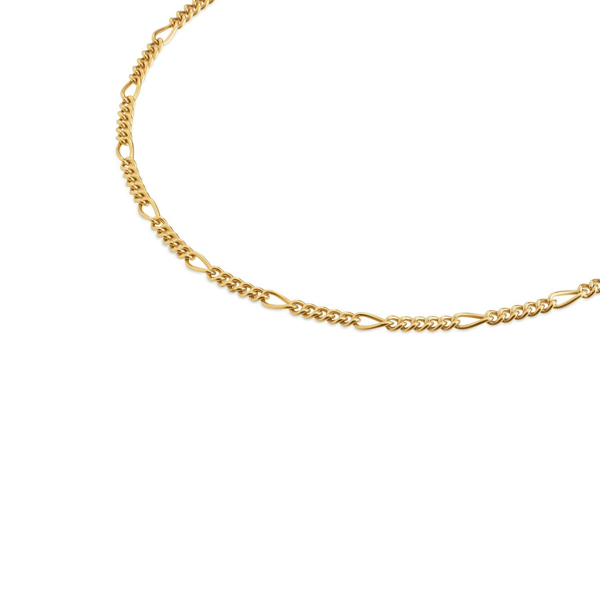 Collana in titanio dorato con maglie alternate e dettagli intrecciati.