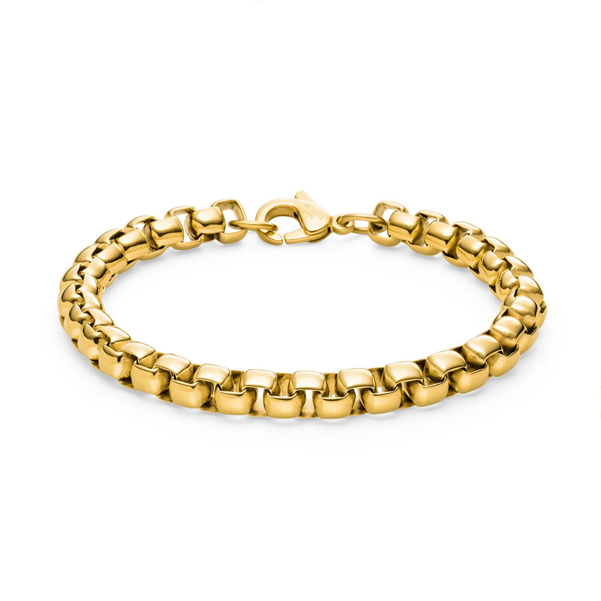 Bracciale in titanio dorato con maglia rolò e chiusura a moschettone.