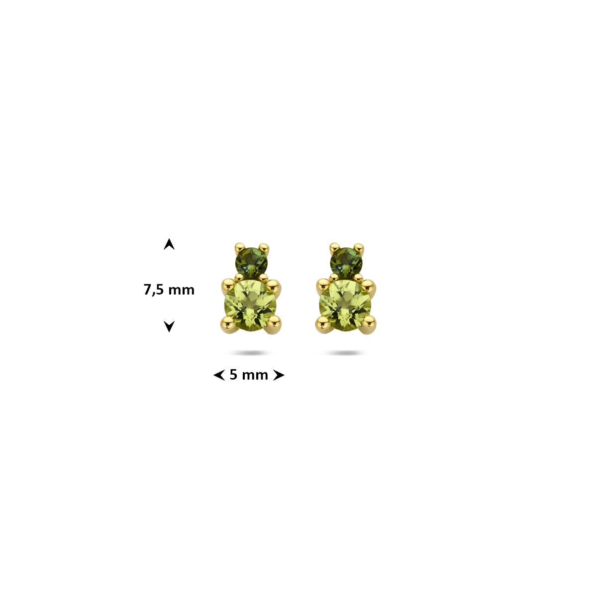 Orecchini a bottone in oro giallo 14k con peridoto e tormalina verde