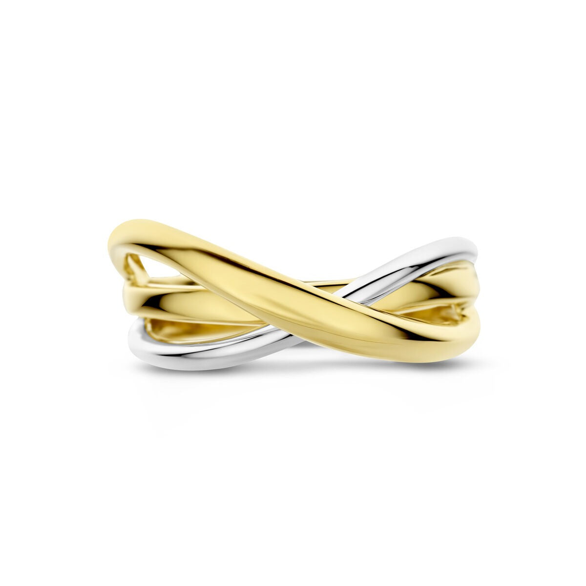 Anello da donna bicolore in oro giallo e bianco 14k – largo 8,5 mm