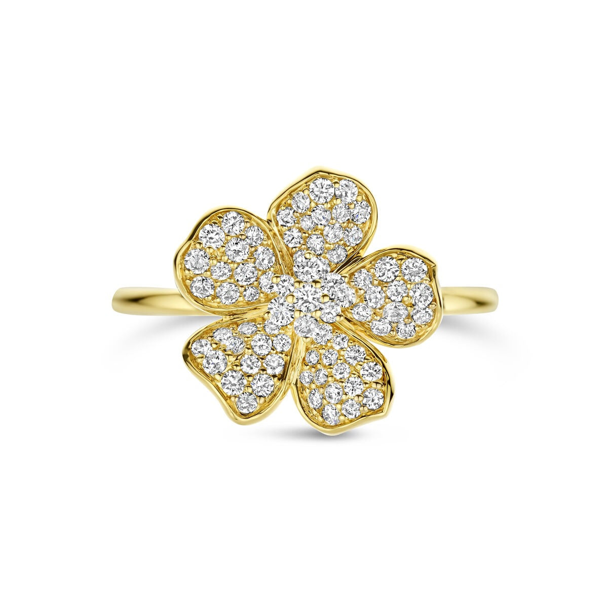 Anello da donna in oro con fiore e diamante – oro giallo 14k