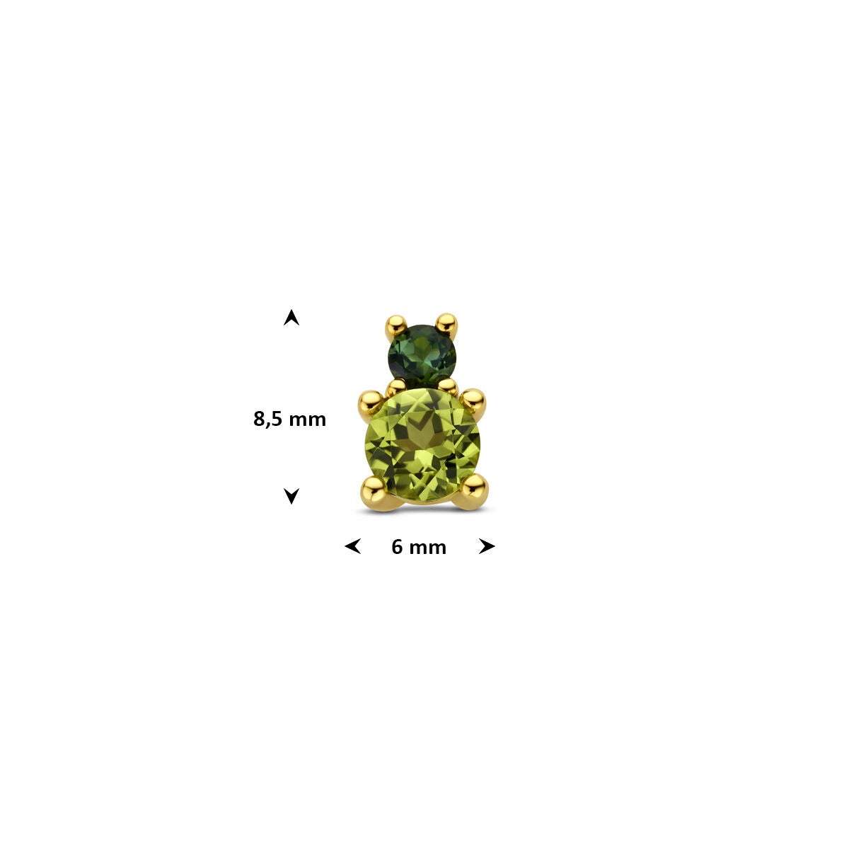 Ciondolo in oro giallo 14k con peridoto e tormalina verde