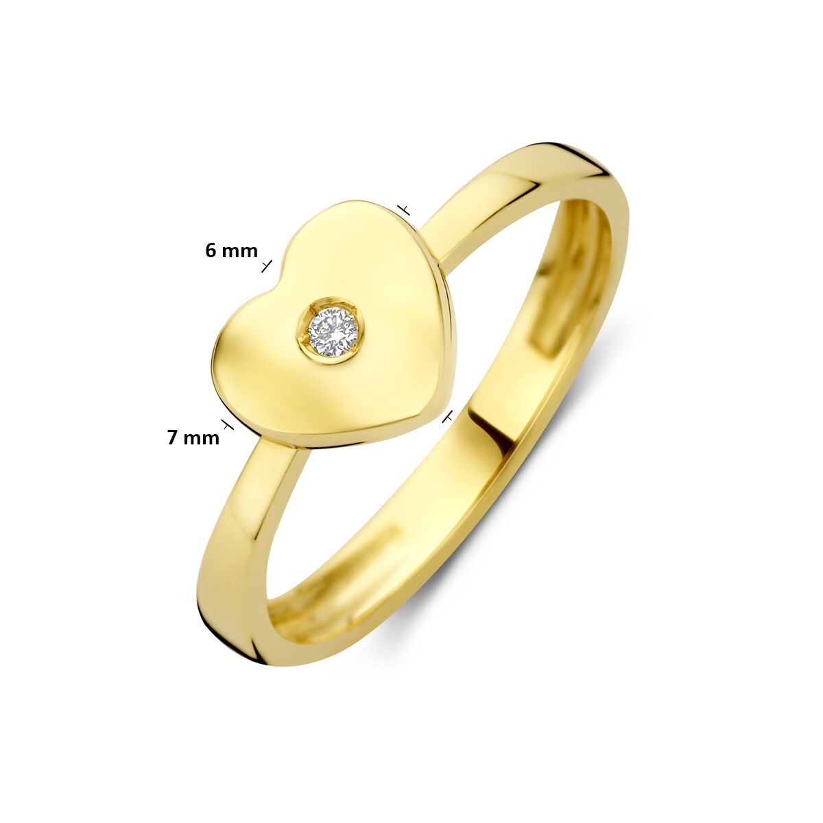 Anello da bambino/a in oro giallo 14k con cuoricino e diamante lab grown