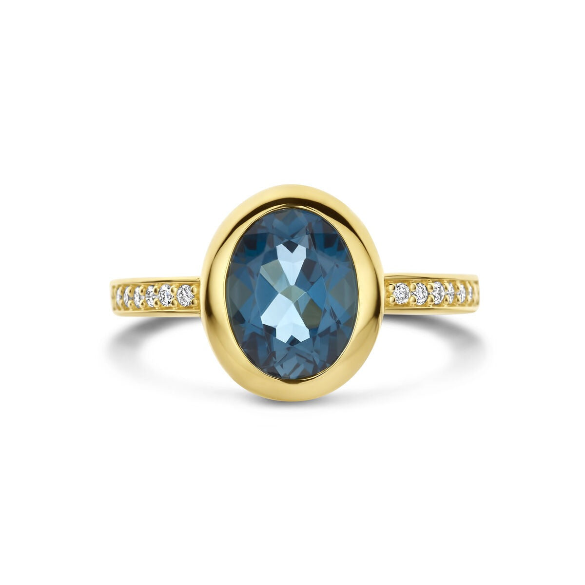 Anello da donna in oro con topazio London Blue e diamante – oro giallo 14k