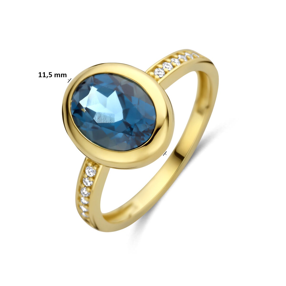 Anello da donna in oro con topazio London Blue e diamante – oro giallo 14k
