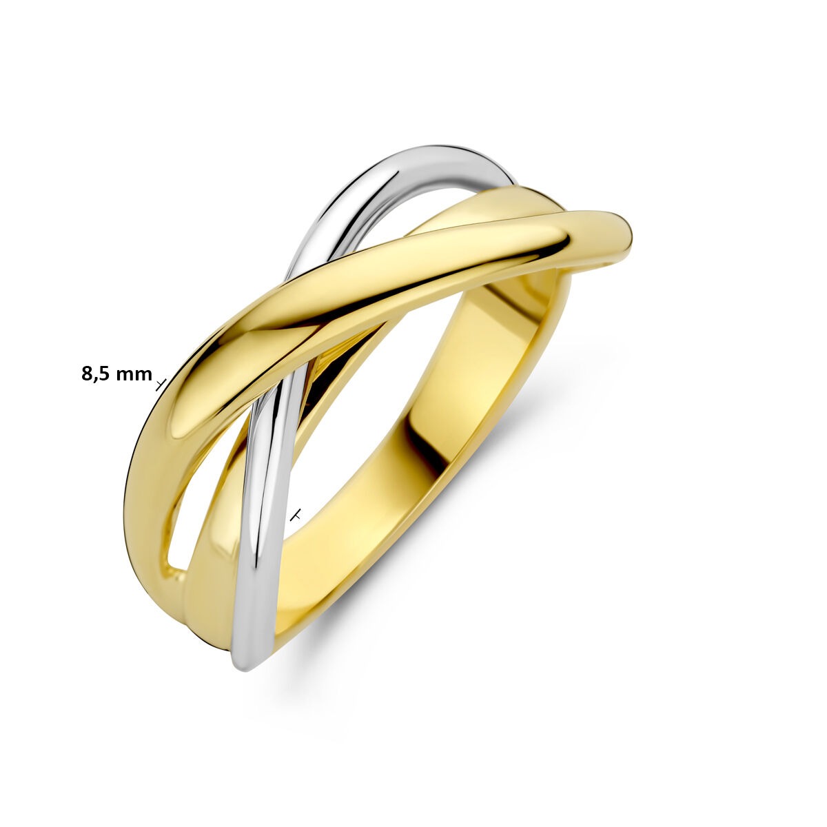 Anello da donna bicolore in oro giallo e bianco 14k – largo 8,5 mm