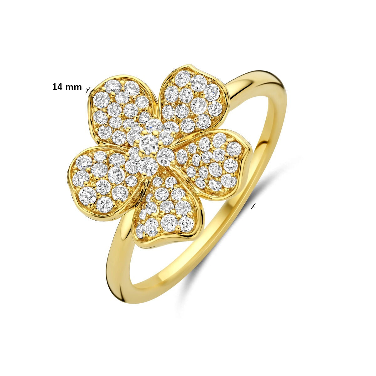 Anello da donna in oro con fiore e diamante – oro giallo 14k