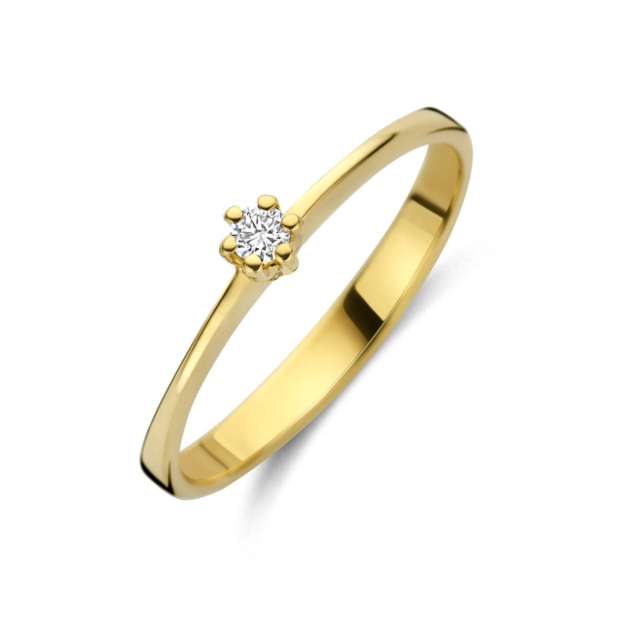 Anello in oro giallo 14k con diamante lab-grown, design semplice e brillante.