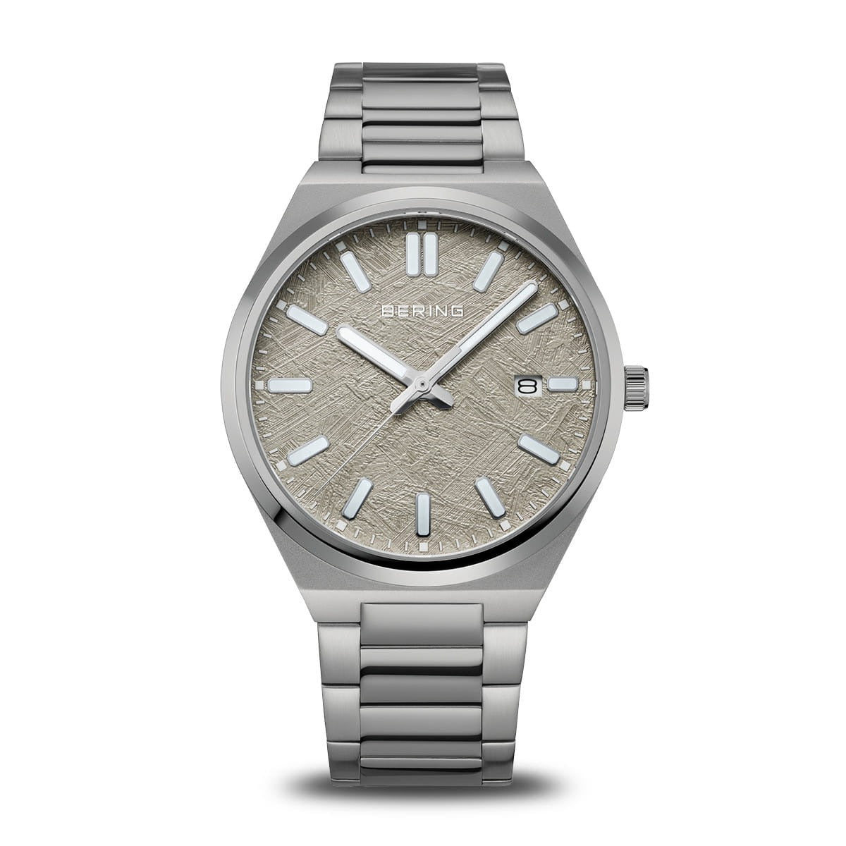 Orologio da uomo Bering con quadrante grigio e cassa in acciaio inox, bracciale a maglia rolò.