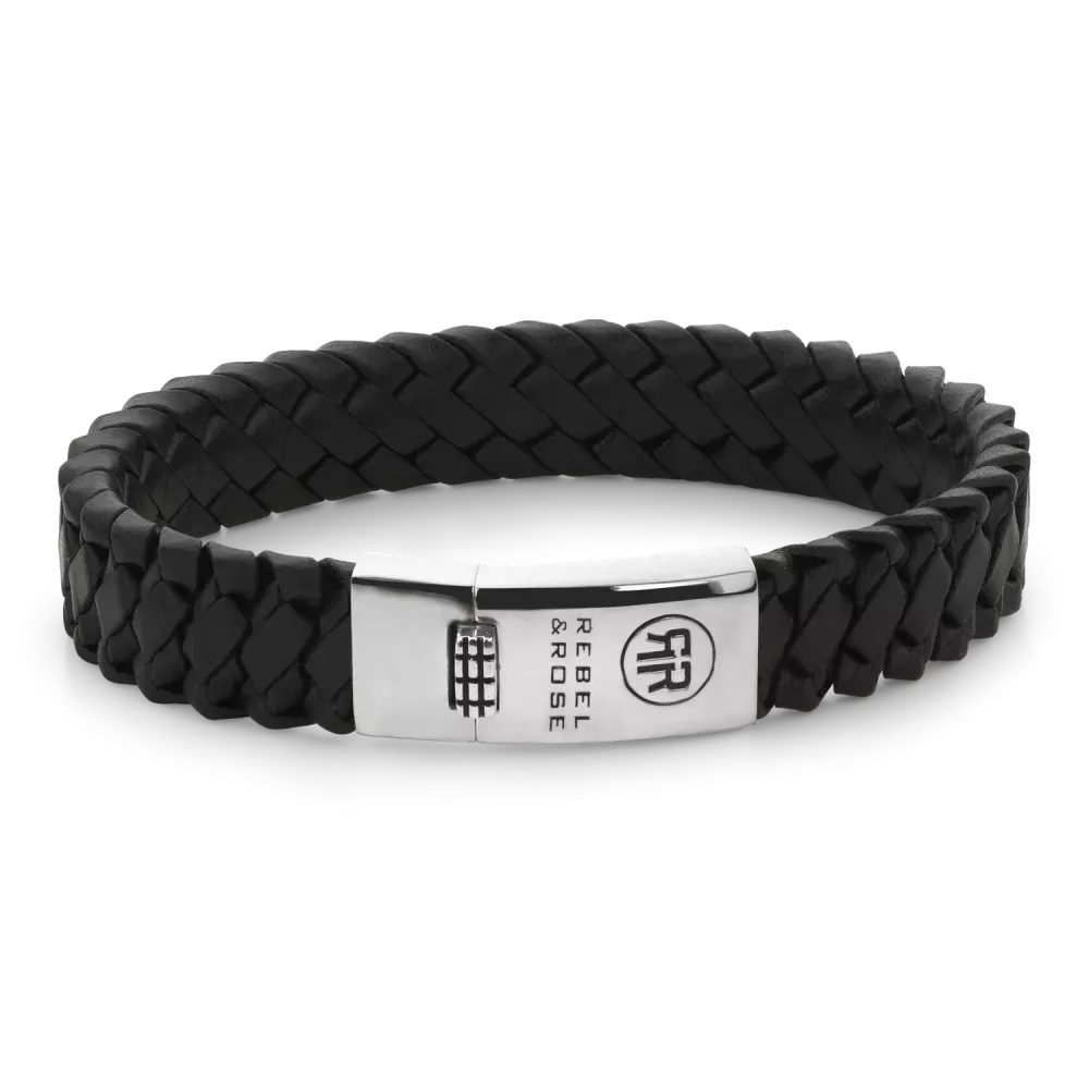 Bracciale intrecciato nero con chiusura in acciaio inox.