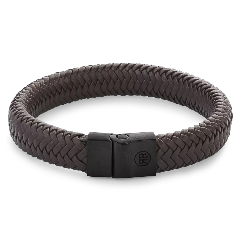 Bracciale in metallo intrecciato marrone e nero con chiusura magnetica.
