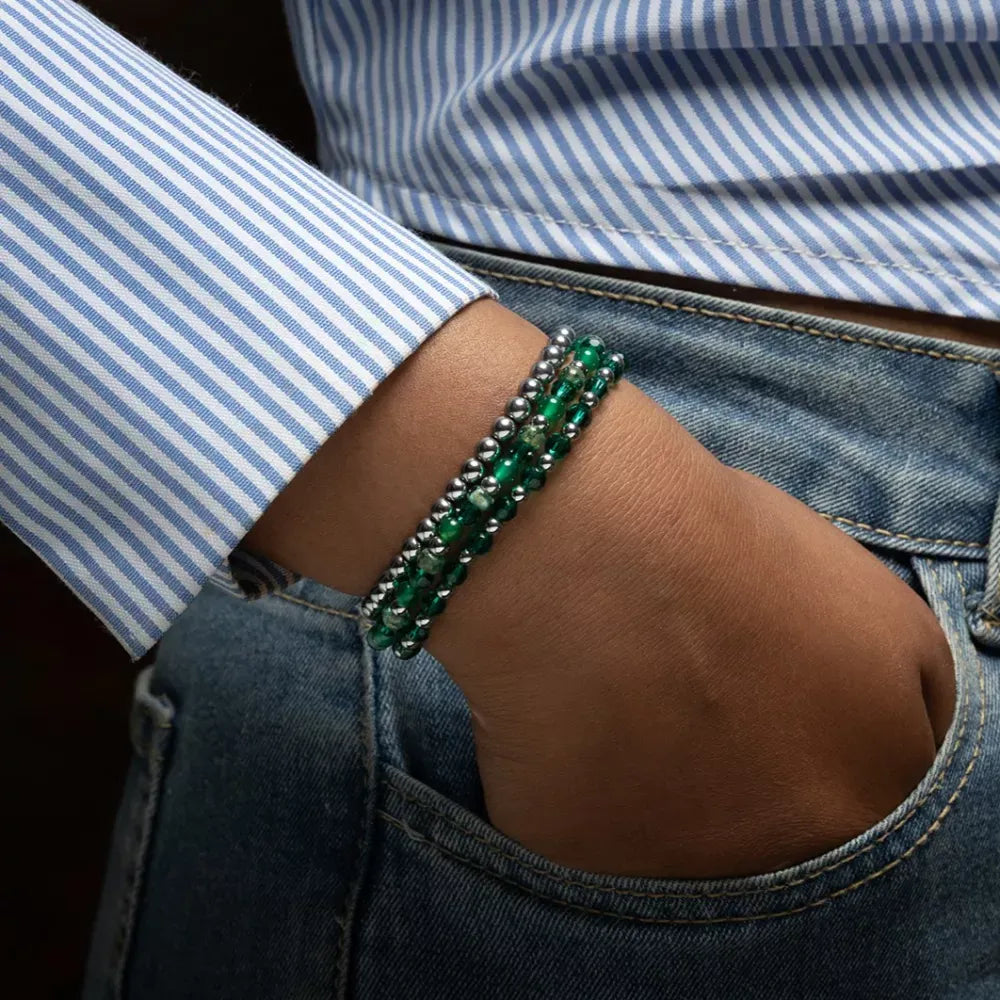 Green Morning Glam Rocks Silver bracciale di perline da donna